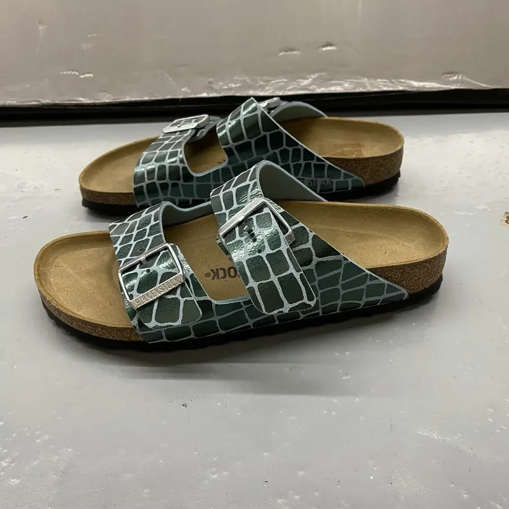 NEW Birkenstock Arizona Sandals EU 40 Womens 9 Narrow Aqua Green Croc Print